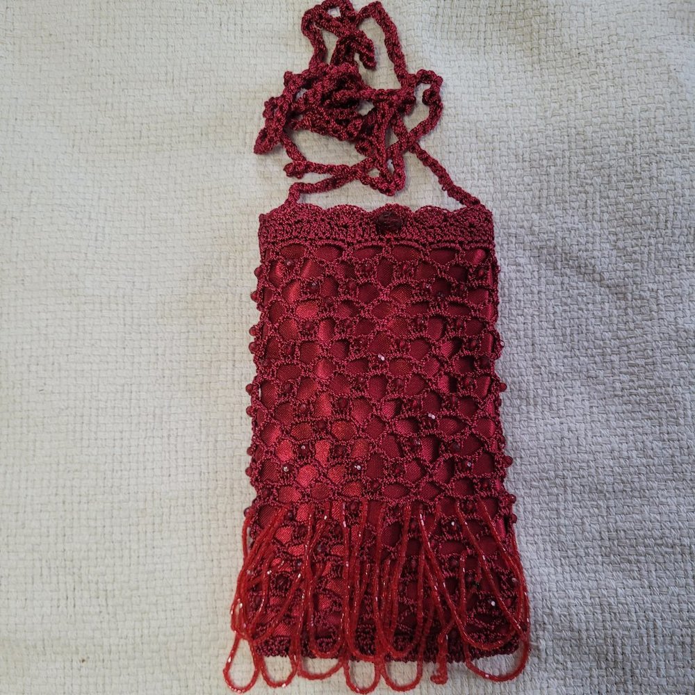 Red Beaded Flapper Crossbody Phone/ Evening Bag
